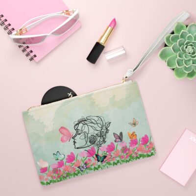 Pastel Woman Line Art & Flower Design - Feminine Purse Clutch Bag - Jaylorna