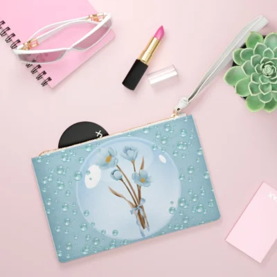 Ocean Bubble Blue Floral Design - Feminine Purse Clutch Bag - Jaylorna