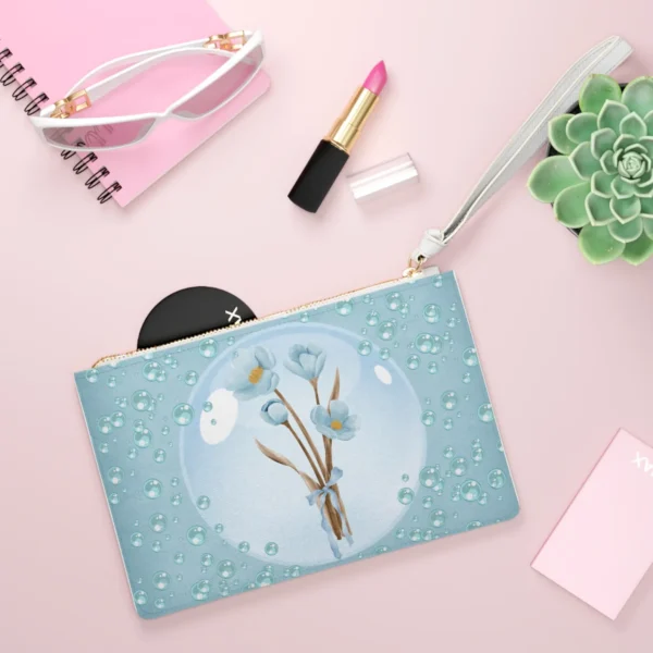 Ocean Bubble Blue Floral Design - Feminine Purse Clutch Bag - Jaylorna