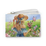 Girl, Butterfly & Spring Floral Design - Feminine Purse Clutch Bag - Jaylorna