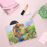 Girl, Butterfly & Spring Floral Design - Feminine Purse Clutch Bag - Jaylorna