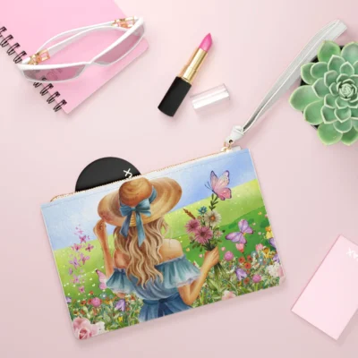 Girl, Butterfly & Spring Floral Design - Feminine Purse Clutch Bag - Jaylorna