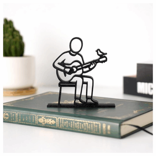 Jaylorna 3D Guitar Player Sculpture With Bird Printed On Demand - Customized Line Art Figure - Image 4