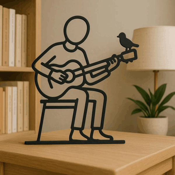 Jaylorna 3D Guitar Player Sculpture With Bird Printed On Demand - Customized Line Art Figure - Image 2