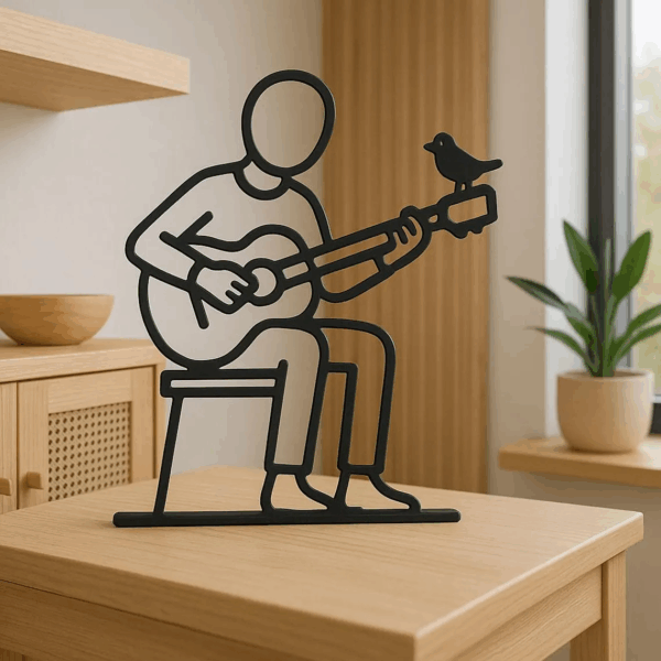 Jaylorna 3D Guitar Player Sculpture With Bird Printed On Demand - Customized Line Art Figure - Image 3