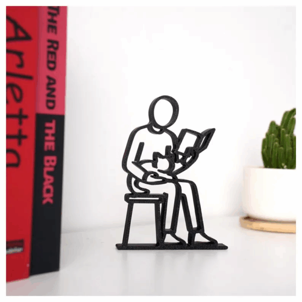 Jaylorna 3D Personalized Minimalist Reading And Cat Lover Art Printed On Demand - Customized Line Art Figure - Image 4