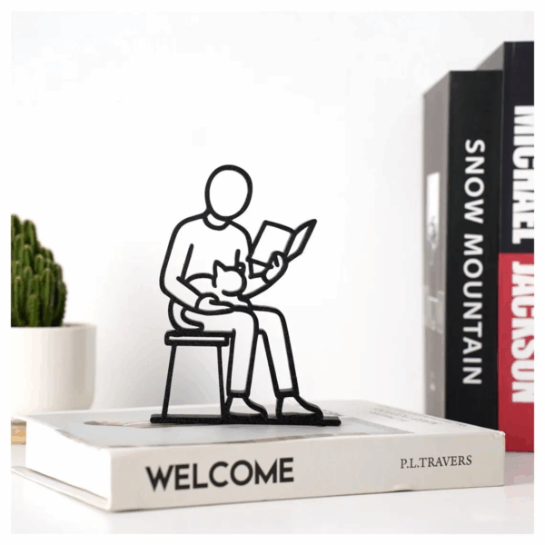 Jaylorna 3D Personalized Minimalist Reading And Cat Lover Art Printed On Demand - Customized Line Art Figure - Image 3
