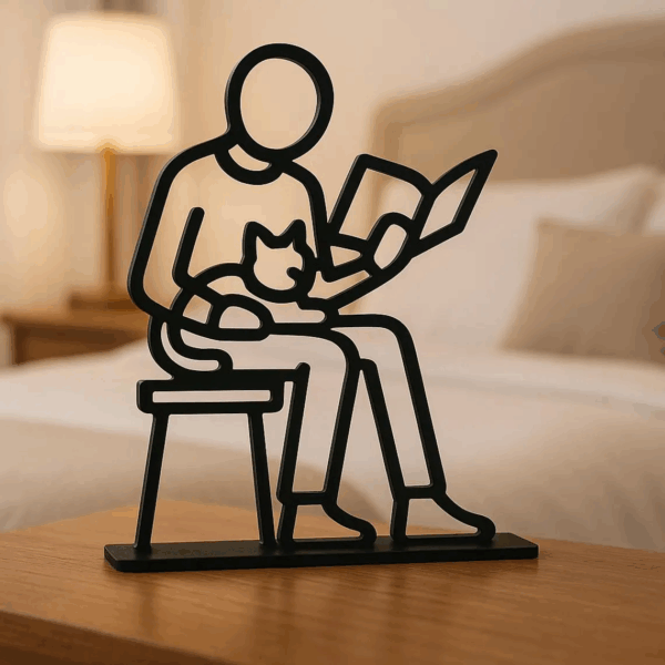 Jaylorna 3D Personalized Minimalist Reading And Cat Lover Art Printed On Demand - Customized Line Art Figure - Image 2