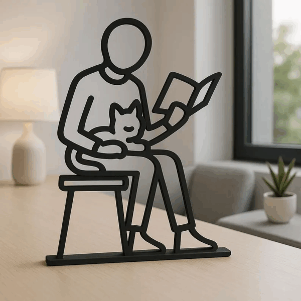 Jaylorna 3D Personalized Minimalist Reading And Cat Lover Art Printed On Demand - Customized Line Art Figure
